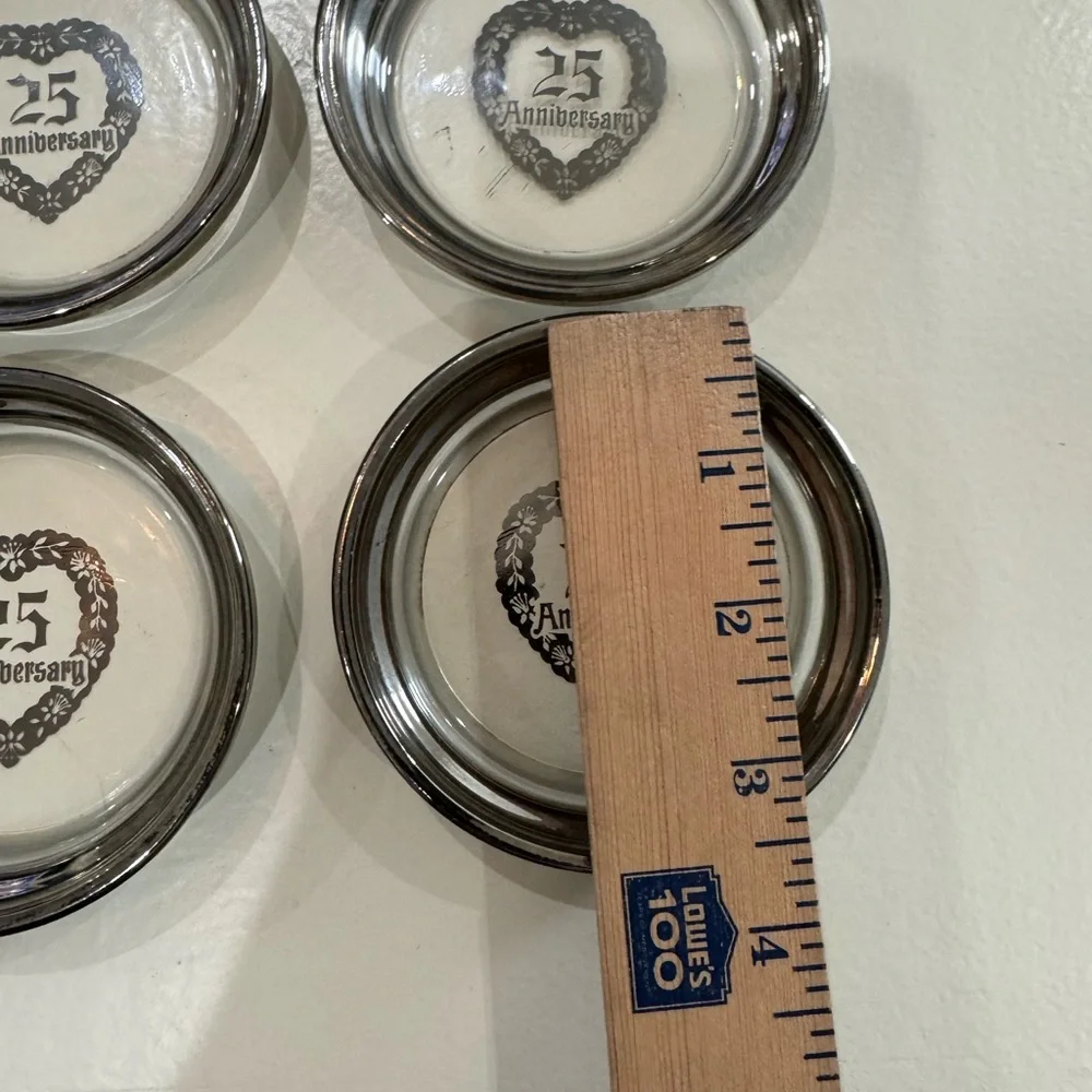 Vintage Kimiko Silver 25th Anniversary Bar Ware Set 4‎ Coasters